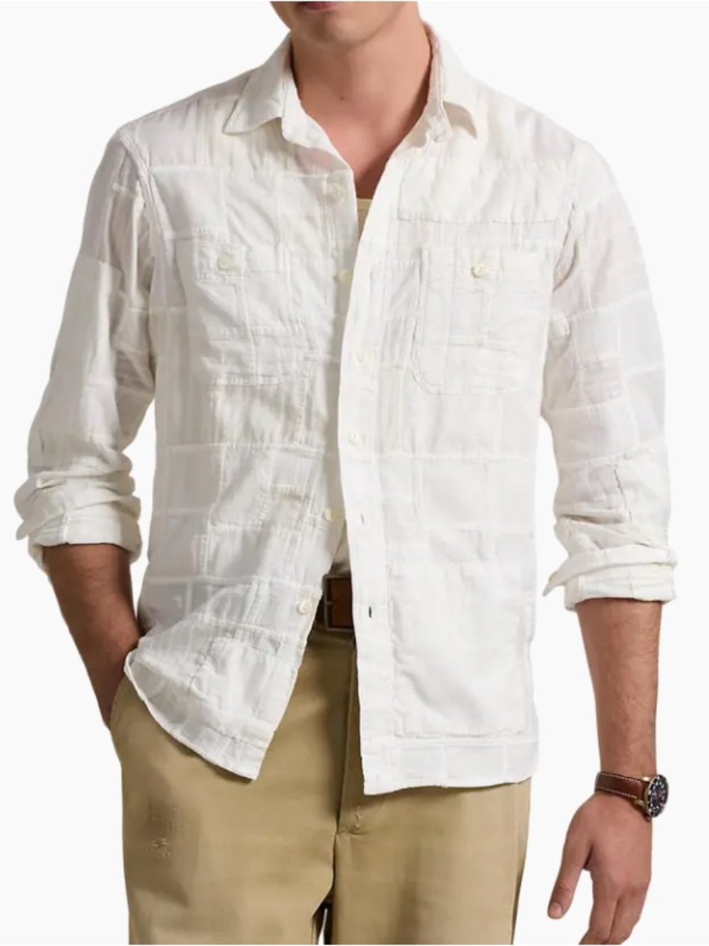 Polo Ralph Lauren Custom Fit White Patchwork Utility Button Down Shirt Large